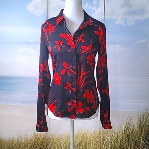 Guess Floral Button Down Satin Shirt